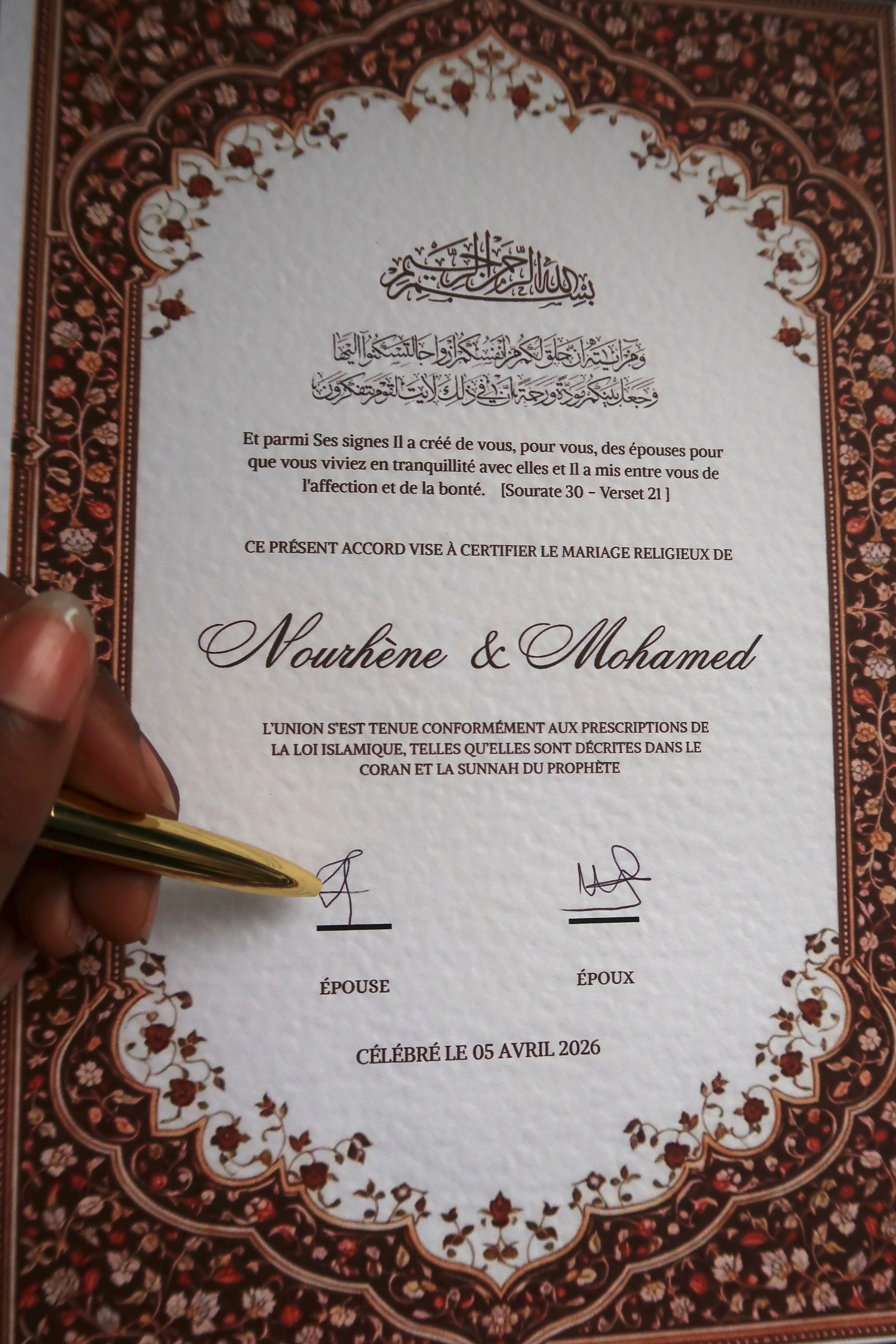 Certificat mariage papier - Amour